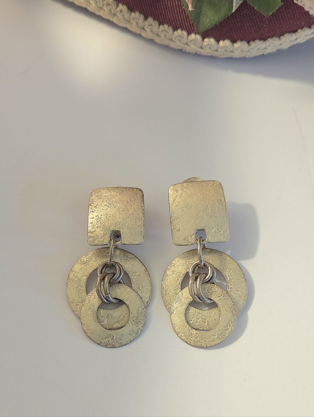 Vintage Marjorie Baer San Francisco Double Hoop Dangle Earrings Clip MB SF